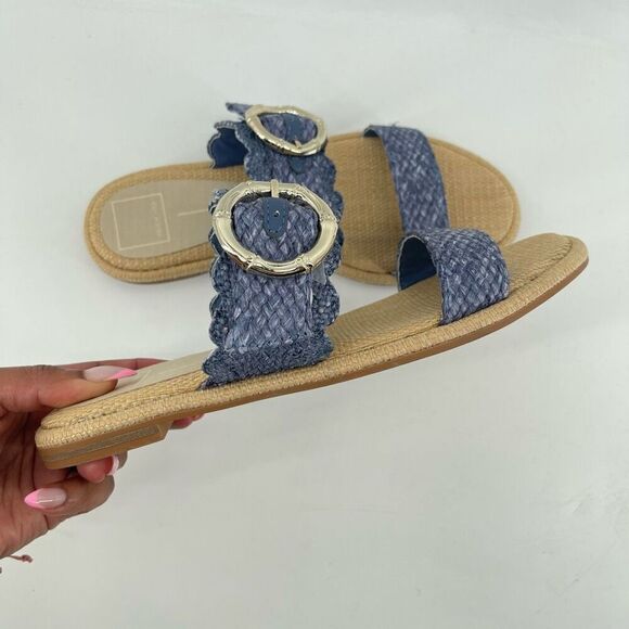 Dolce Vita Women’s Alroy Blue Woven Raffia Scalloped Slide Sandals Size 9 - Picture 14 of 15